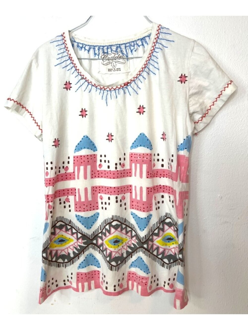 Cattlelac Ranch Embellished Blouse Small India Large Western Boho Cowgirl Folk